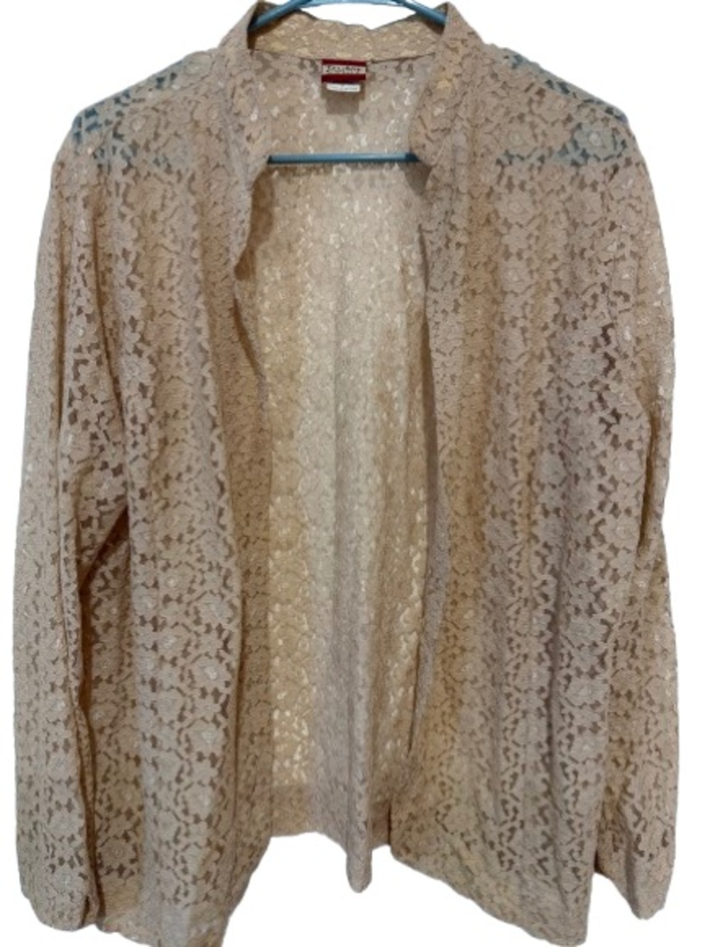 Vintage 20th Century 80s-90s Tudor Court Beige Lace Open Front Cardigan Size L